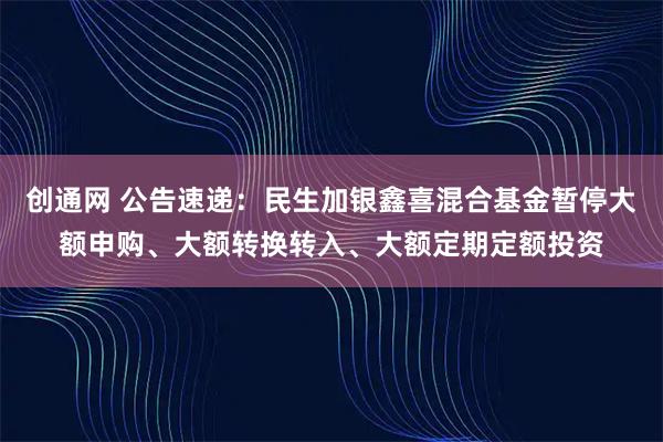 创通网 公告速递：民生加银鑫喜混合基金暂停大额申购、大额转换转入、大额定期定额投资